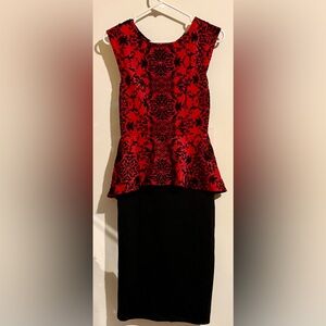 Haute Monde Red and Black Midi Dress